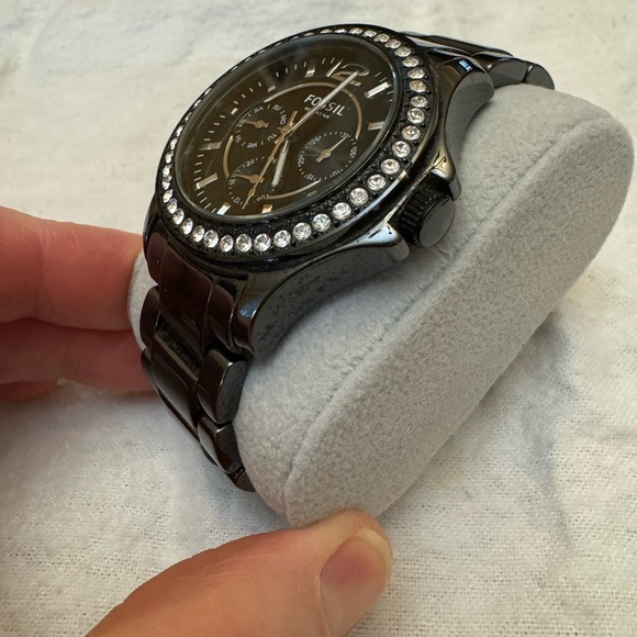 Fossil 40mm Watch Hematite w Crystals - Picture 3 of 7